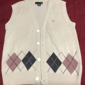 Knight of the Round Table Cream Sweater Vest with Pink & Navy Argyle